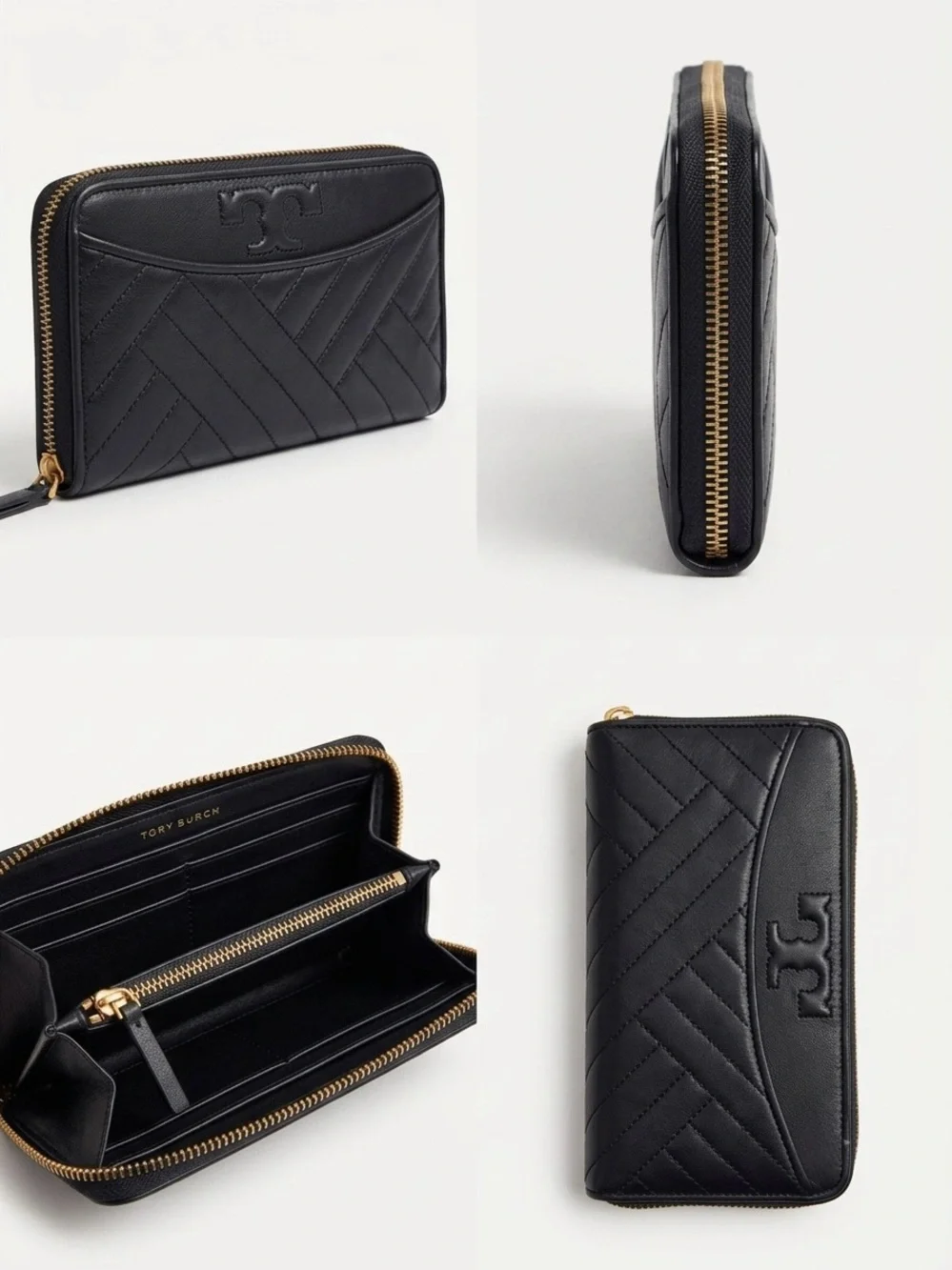 Tory Burch Black Quilted Leather Zip Around Continental Long Wallet
